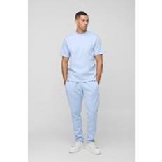 Mens Light Blue Regular Fit Scuba T-Shirt & Slim Tapered Jogger Tracksuit