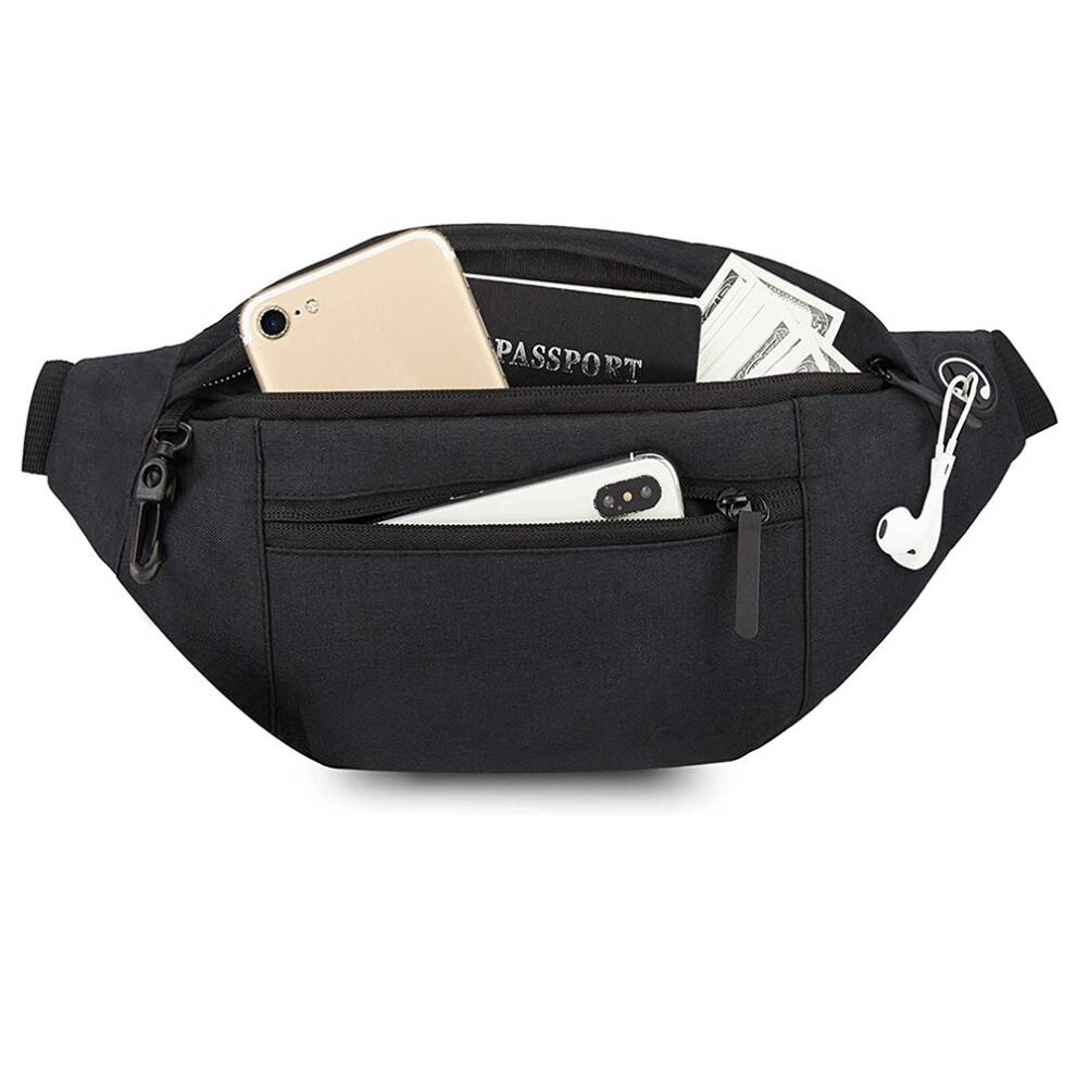 Justerbar rem crossbody mavetaske, håndfri punge til kvinder mænd børn, store lynlåslommer med tyverisikker baglomme, ideel til travle ture