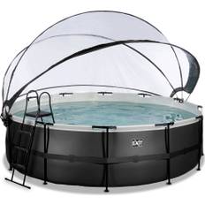 Frame Pool Ø 488 x 122 cm inkl. Sandfilterpumpe, Abdeckung & Leiter -​ Black Leather Style