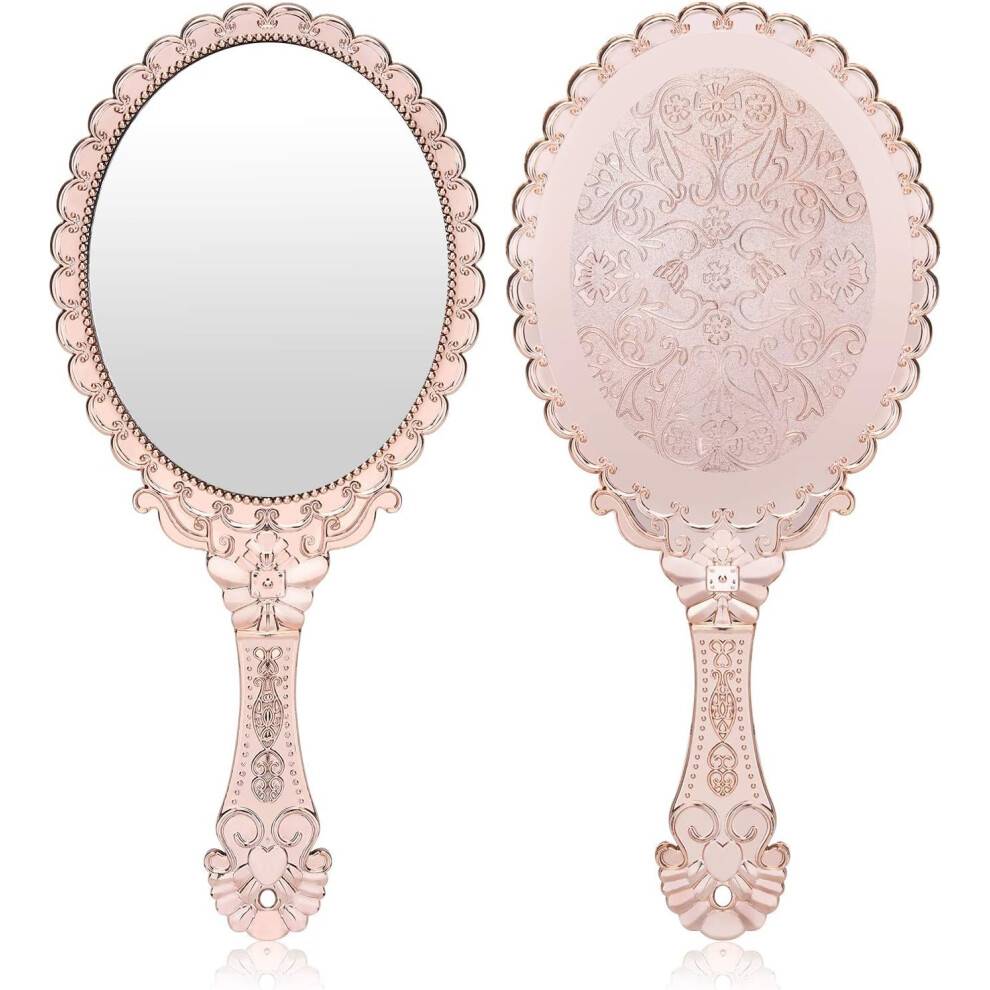 Vintage håndholdt spejl, bærbart rejsespejl med udsøgt design, klar plastikramme, der sikrer refleksion af høj kvalitet, til brug i makeupspejle