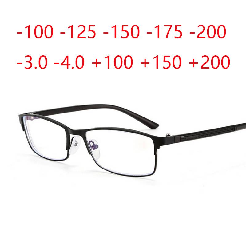 -1 -1.25 -1.5 -1.75 -2 -2.25 -2.5  -3 -3.5 -4 Finished Myopia Glasses Square Full Frame Anti Blue Light Metal Reading Eyewear