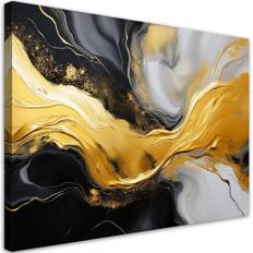 Lærred print, Abstrakt marmor tekstur sort guld