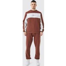 Mens Tall Colour Block Man Sweatshirt Tracksuit In Chocolate