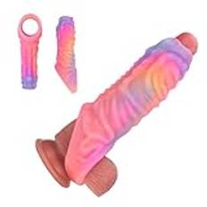 BaihaoTyoys 21 cm Monster Penis Sleeve Girth Enhancer för män, Återanvändbar sexleksak, Penisförlängare ärmar, Monster Penis Sleeve med Penisring för Sexleksak (Rosa)