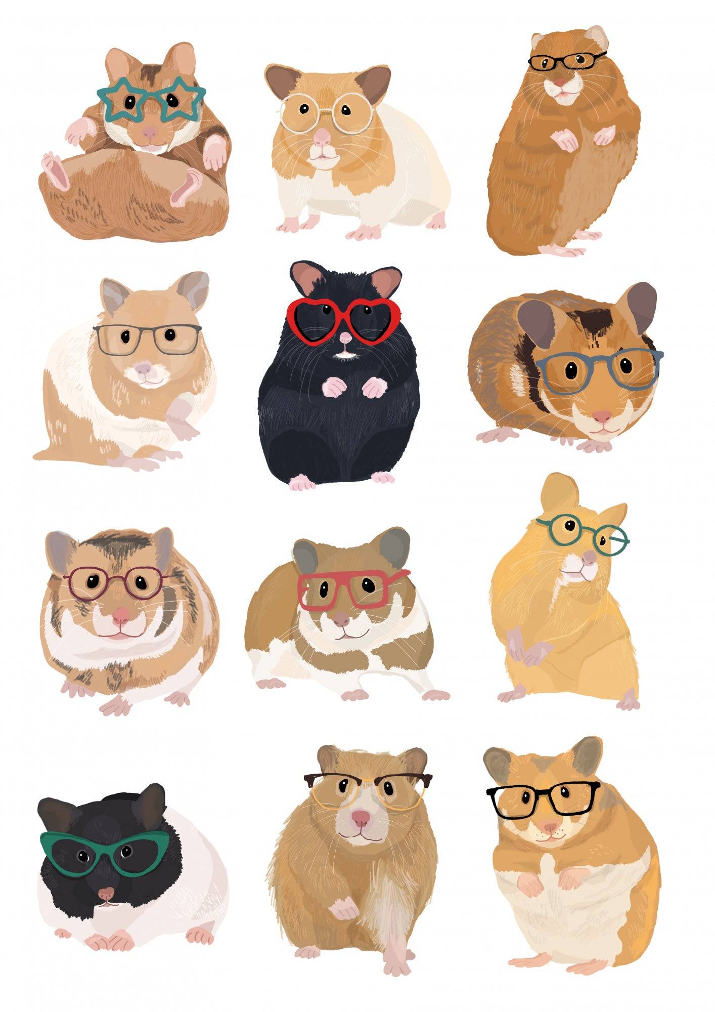 A1 Hamsters In Glasses Poster och Canvastavla - Canvas / 50x70 cm