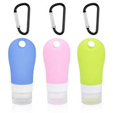 wangjiangda 3 st reseflaskor, 60 ml silikon reseflaska påfyllningsbara flaskor kosmetiska toalettbehållare med krok för vätskor schampo balsam lotion duschgel, flerfärgad, M, Kompakt