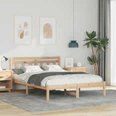 vidaXL Sengestel med hovedgærde Brun 140 x 190 cm Massivt fyrretræ