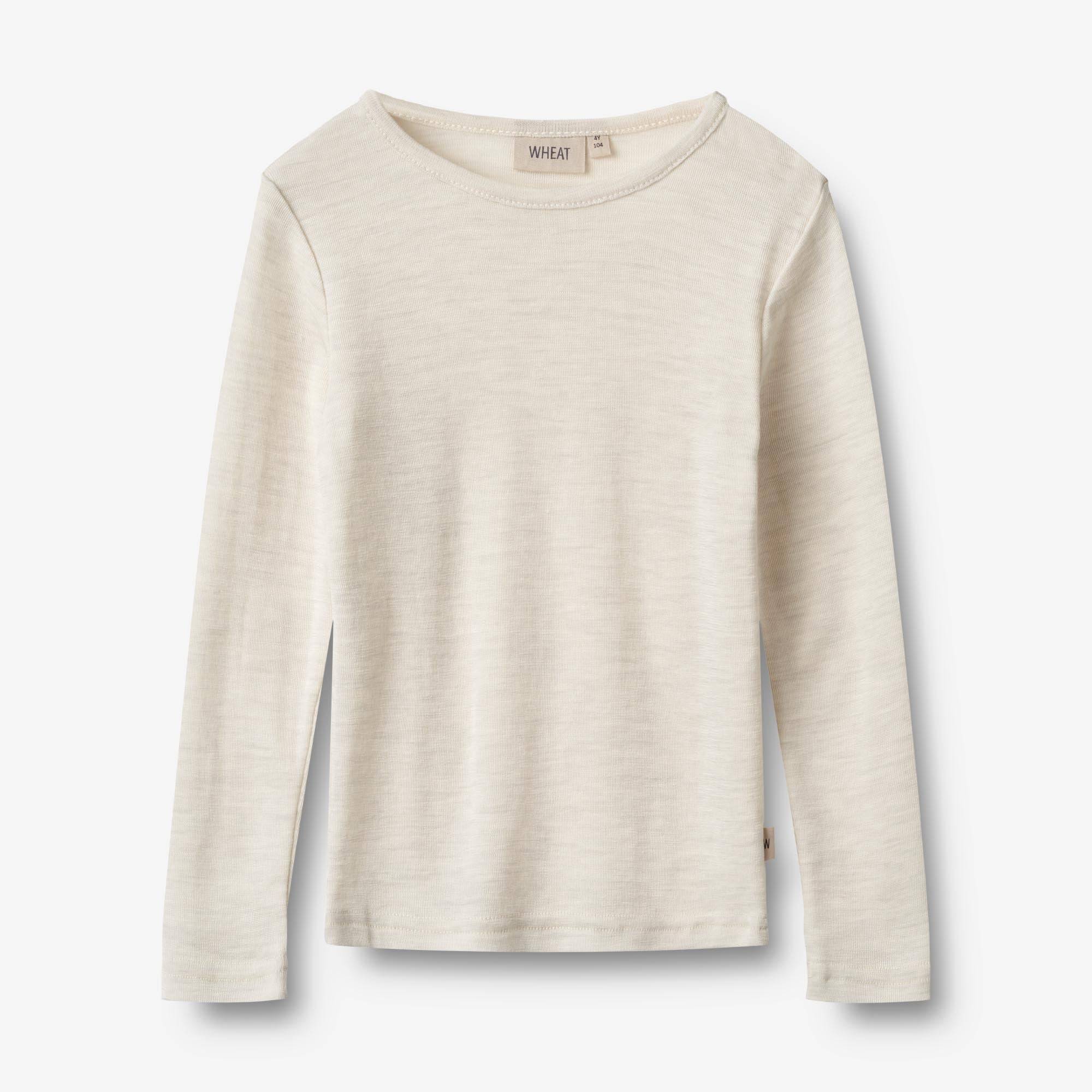 WHEAT® - Langærmet Uld T-shirt Alfie - eggshell melange - Str 152.