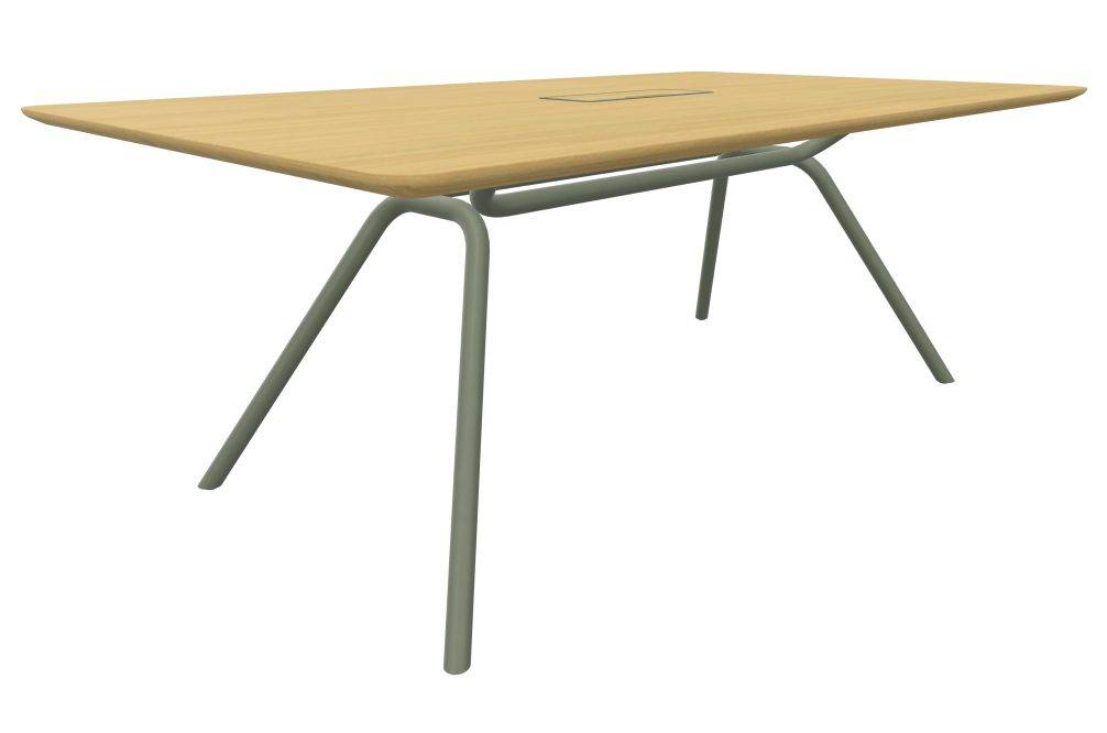 ARQUS mødebord - Træfinér og stål - Flere størrelser og farver. Eg finér og dusty olive stel 280 x 120 cm