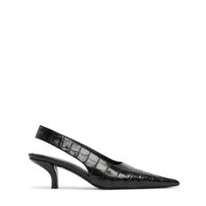 50mm Classic Croc Embossed Slingbacks - Black - 35 - 36 - 37 - 38 - 39 - 41 - 42