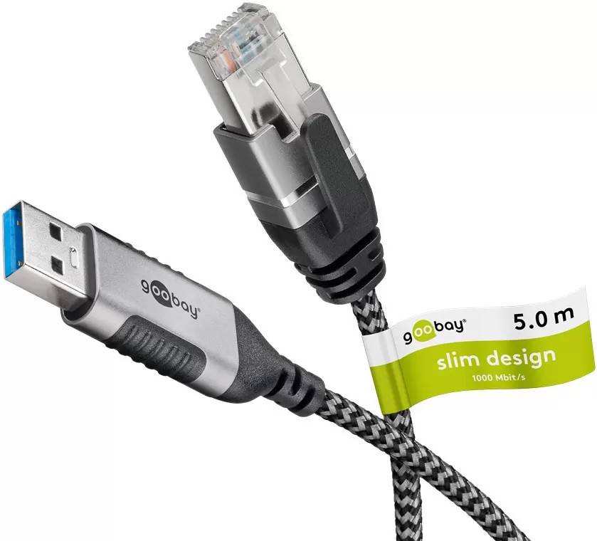Goobay Ethernet-kabel USB-A 3.0 til RJ45, Slim, 5 m.