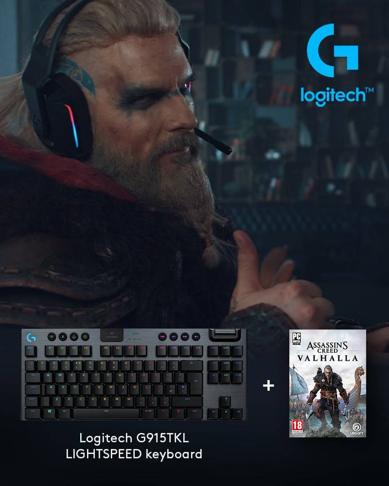 Logitech - G915 TKL Tactile Gaming Keyboard + Assassin’s Creed: Valhalla PC Bundle - Fri fragt og klar til levering - Prismatch - Sort