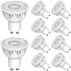 Bomcosy GU10 Kallvita LED-lampor 6 000K 5W (50W motsvarande halogen LED-lampa), ingen flimmer, energibesparande LED-spotlight för takbelysning, 10 förpackningar