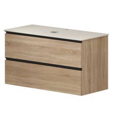 Tvättställsskåp Ek Luna Trä 100 cm med Cosentino Bänkskiva Silestone Ljusbeige Polerad