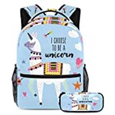 Alpacka I Choose to Be a Unicorn skolväska set för tonårstjejer pojkar barn, student bokväska ryggsäck ryggsäck med pennfodral för grundgymnasiet, mång, Backpack: 11.5x8x16 in; Pencil Case: 7.5x3x1.5in, Set med skolväskor