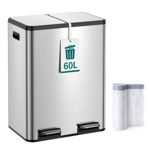 YEAUPE PRO Papperskorg Kök 60 l (2x30L) Dubbel Rostfritt stål med pedal