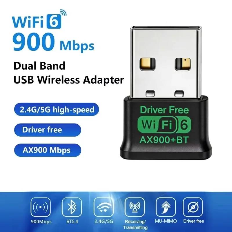 AX900 USB WiFi 6 Bluetooth 5.4 Adapter 2in1 Dongle Dual Band 2.4G & 5GHz USB Network Wireless Wlan Receiver