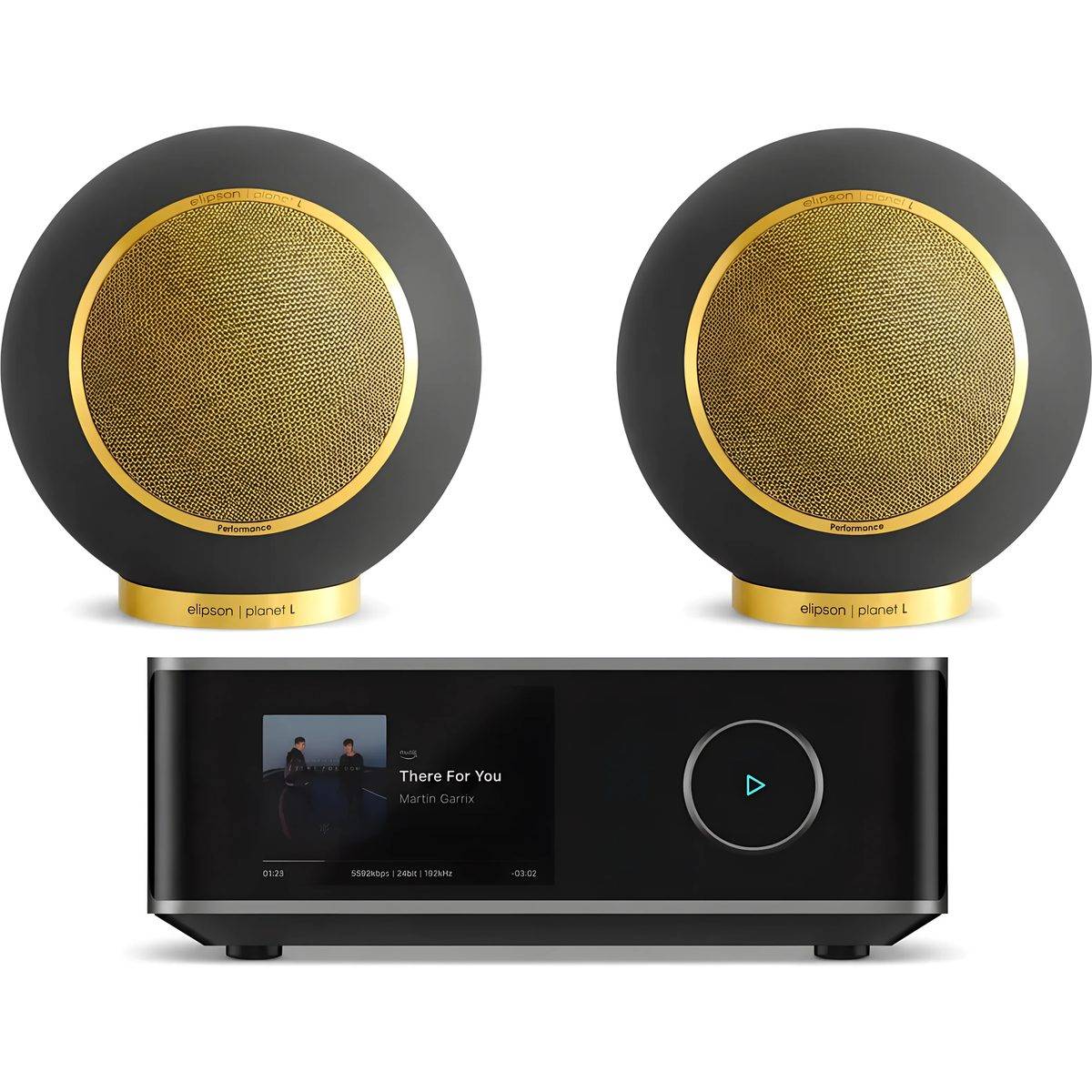 Elipson + WiiM Planet L Performance 2.0 matt svart guld (lot de 2) + Amp Ultra rymdgrå
