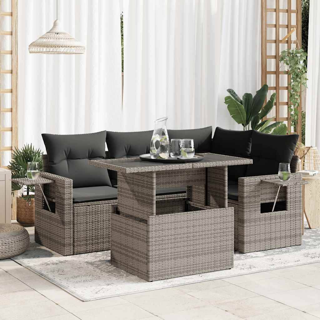 Sofasæt Til Haven 5 Dele Med Hynder Polyrattan - Grå / med opbevaring