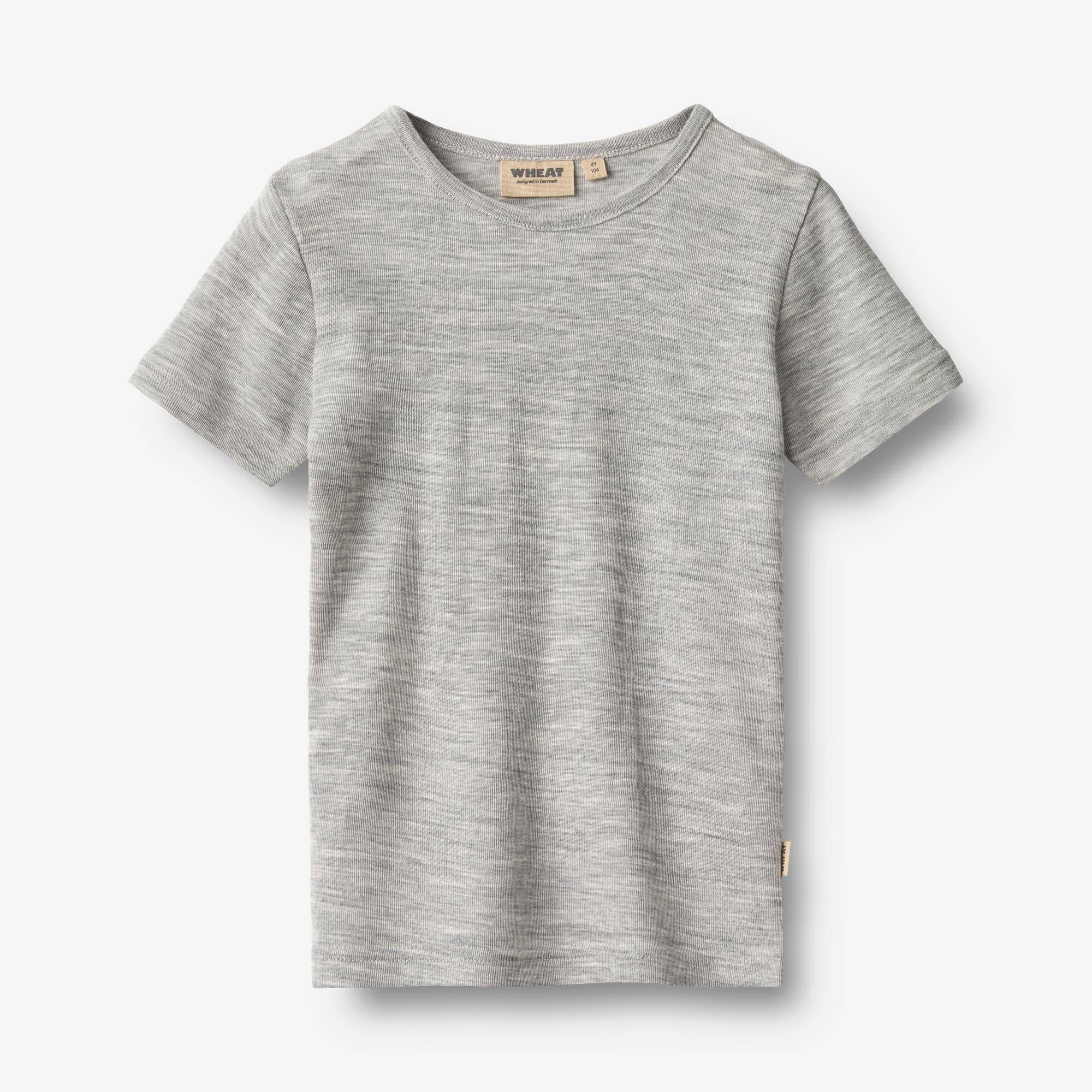 WHEAT® - Kortærmet Uld T-shirt Seo - melange grey - Str 104.