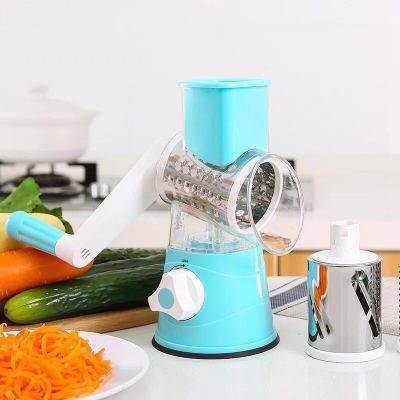 Grönsaksskivare manuell kökstillbehör grönsakshackare 3 in 1 rund rivskärare potatis spiralizer hem gadget verktygsartikel - Blå