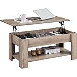 Yaheetech Soffbord höj- och sänkbart vardagsrumsbord med förvaringsfack soffbord sidobord tebord av trä grå