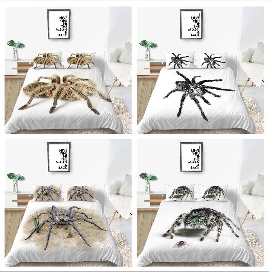 Vita Spider Sängkläder med vit bakgrund Quilt Cover Örngott 2 eller 3 Full Size Twin Microfiber Tyg Mjuk Tvättbar Dragkedja Heminredning