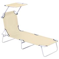 Sammenklappelig solseng med solskærm Beige 187 x 58 x 36 cm