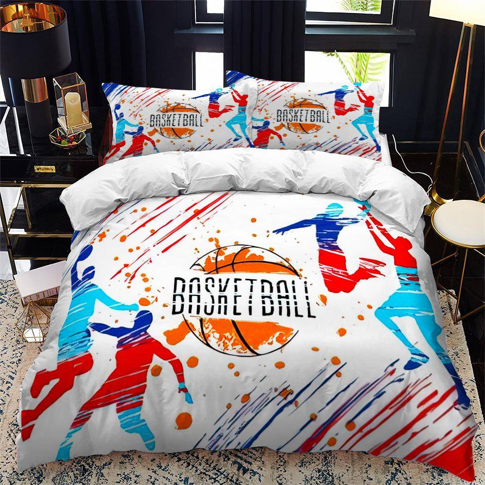 Barn Basketboll Påslakanset 3D King Queen Size Coolt Sporttema För Barn Barn Tonåringar Boll Spel Polyester Sängklädesset AU Single(140x210cm)