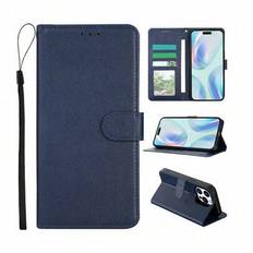 Wallet Flip Läder Telefonfodral Kompatibel Med Galaxy S25/S25 Plus/S25 Ultra, Telefonkortsväska Med Fotoram Highend Fodral Kompatibel med Iphone 16 Pr - Marinblå (Multi-size)