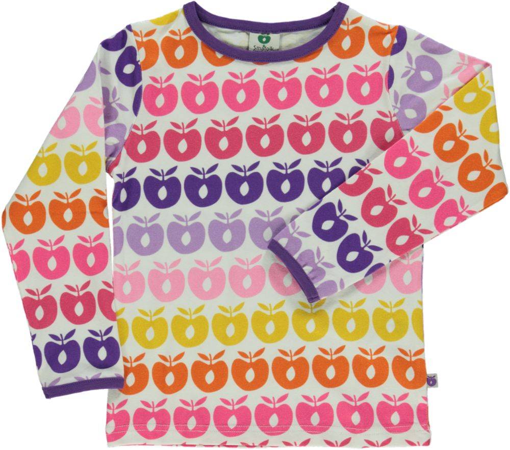 Langærmet bluse med æbler - Sea pink / 7-8