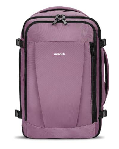ECOHUB Handbagageryggsäck Ryanair EasyJet, Under-Sätet Kabinväska för Dam och Män, Miljövänlig Carry-on Ryggsäck Flyg, Återvunnen PET Resväska för Bagage, 40x25x25cm(Rosa)