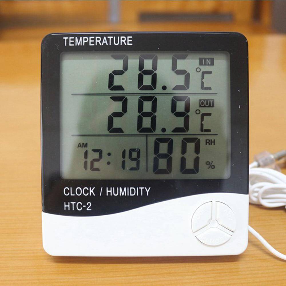 1 st LCD Digital Termometer Hygrometer Väderstation Hem Inomhus Utomhus C/F Temperatur Luftfuktighetsmätare Med Väckarklocka