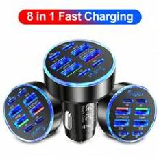 8Ports Universal Super Fast Charging Conversion Plug Multifunctional Mobile Phone Car Charger 4 USB 4 PD Car Charger Compatible With Iphone 15 Pro Max 14 Plus 13 12 11 Compatible With Samsung For Oneplus