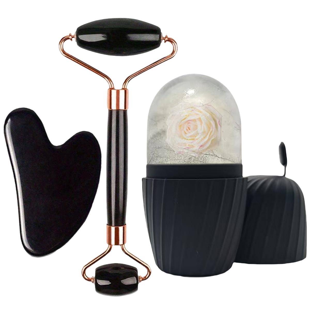 3-Piece Facial Beauty Set: Ice Cube Mask, Heart Gua Sha, Double-Head Massage Roller