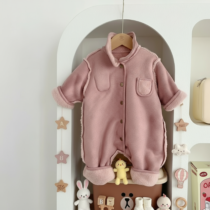 CozyNest – Mysig & moderiktig – tjock vinteroverall med huva Ros / 73 (3-6 månader) | Pedagogiska Träleksaker