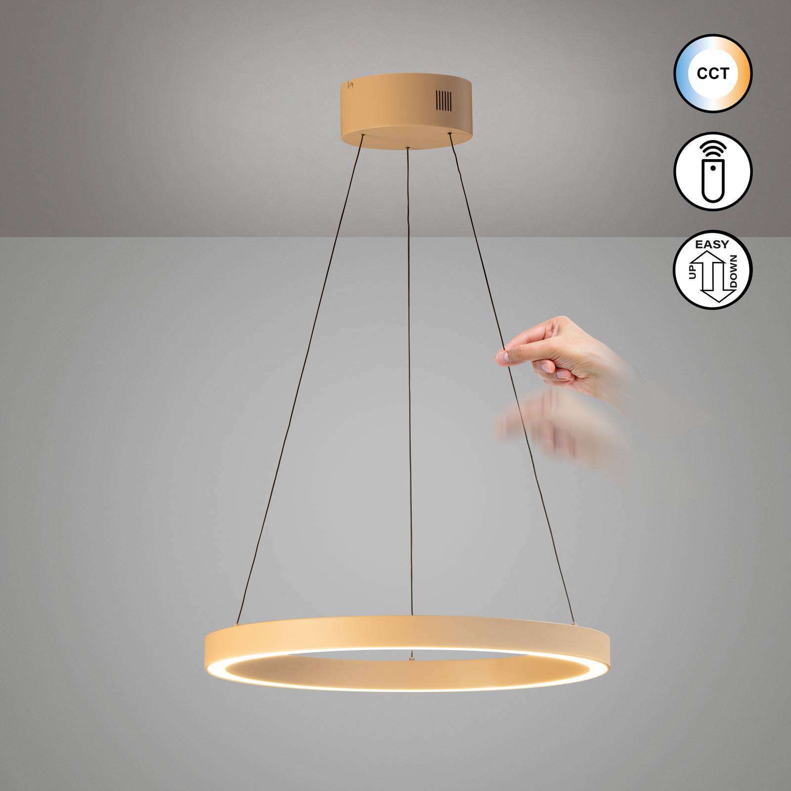 FISCHER & HONSEL Pendellampa Silvio, dimbar, Creme / bärnsten, Vardagsrum / matsal, Metall, Modern
