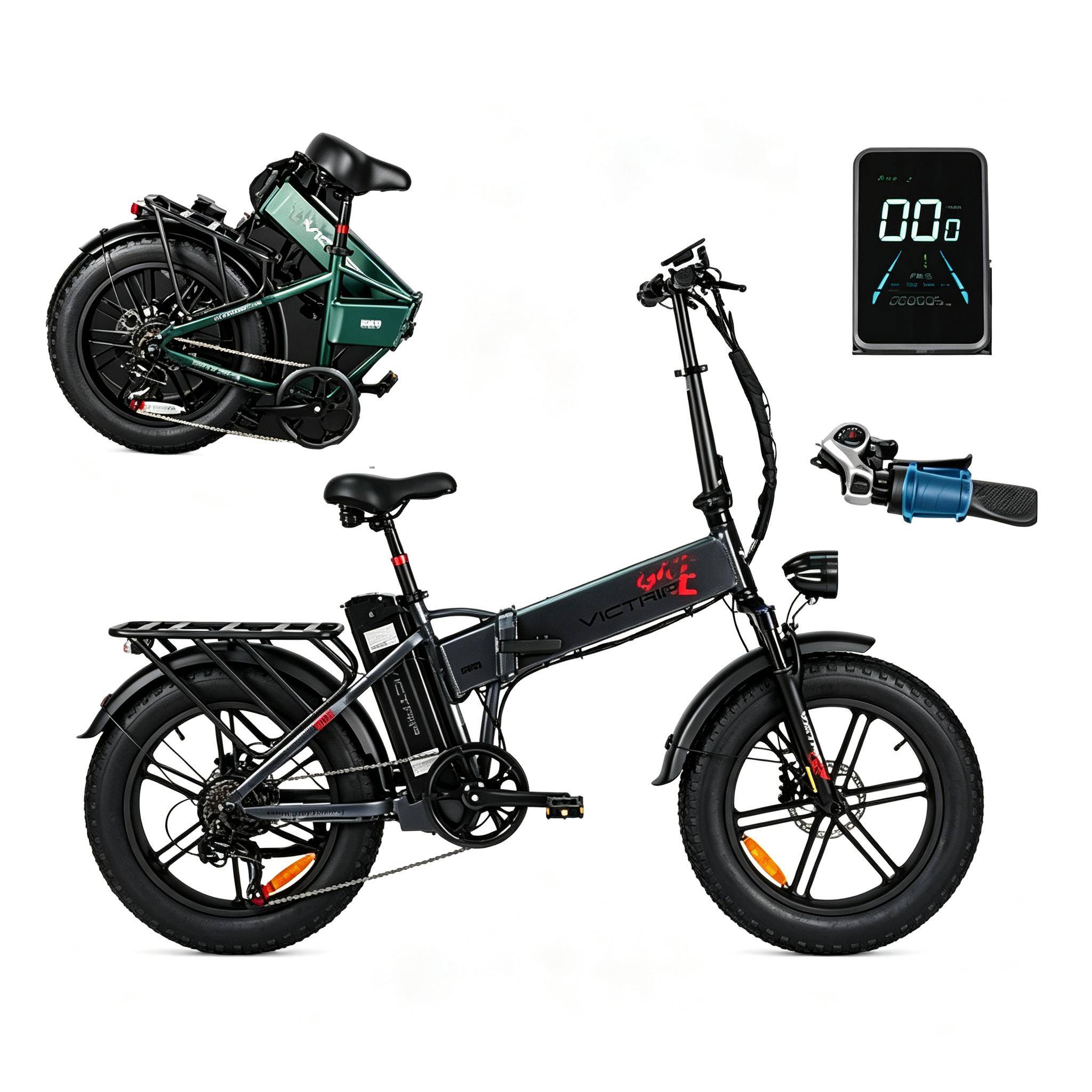 Victrip T5 Plus Hopfällbar Elcykel med Feta Däck 750W 80Nm Bakmotor, Dubbla 48V15Ah Batterier, Hydraulisk Skivbroms, Justerbar Fjädring LCD-display sv