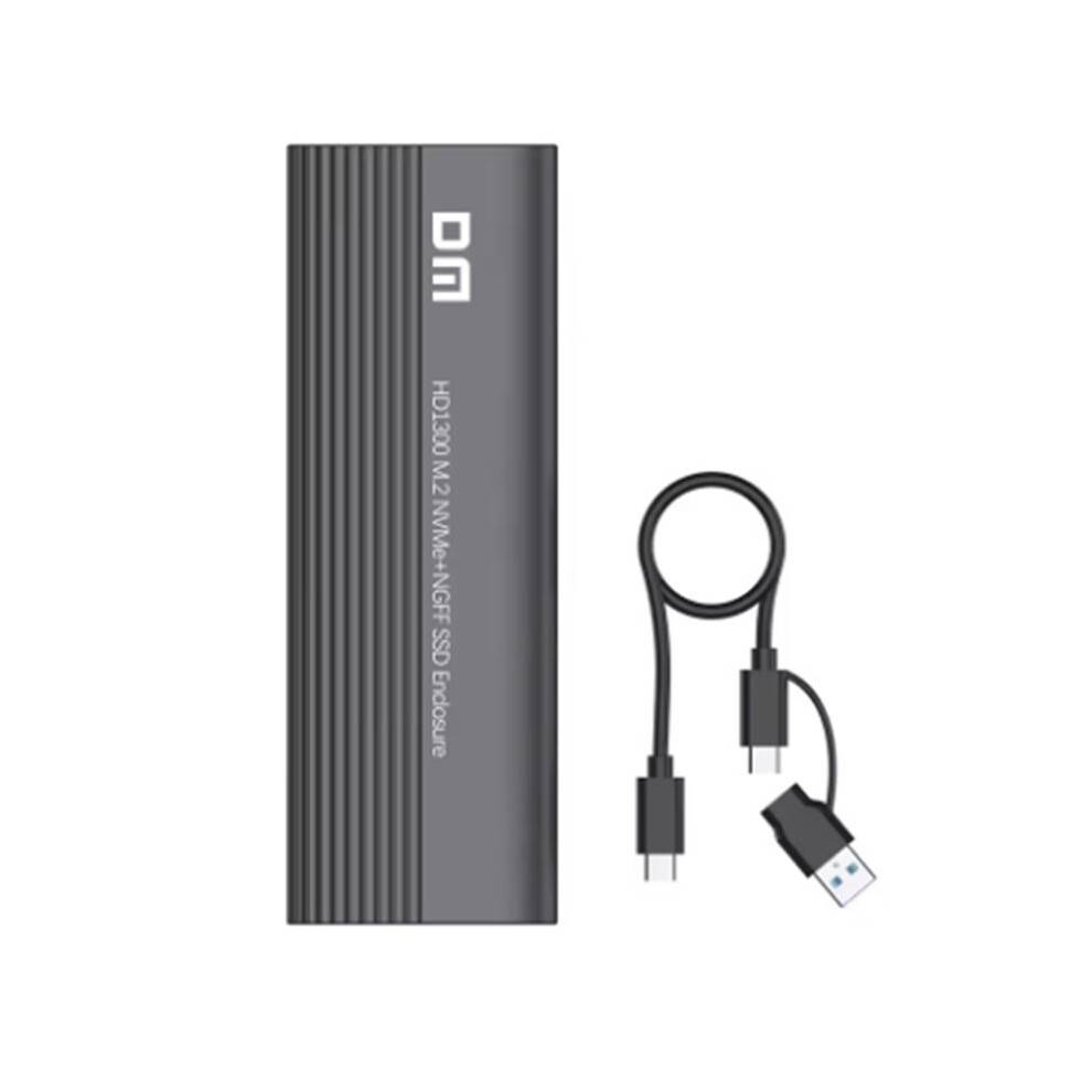 DM HD1300 M.2 NVMe/ Dual Protocol SSD Enclosure - USB 3.1 Gen2 Type-C 10Gbps Tool-Free Case, UASP/TRIM Support