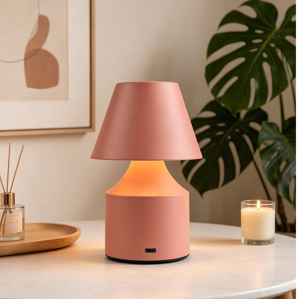 Opladelig LED bordlampe - Rosa, touch dæmpbar, 3i1, IP20 indendørs - Dæmpbar : Dæmper indbygget, Kulør : 3-i-1