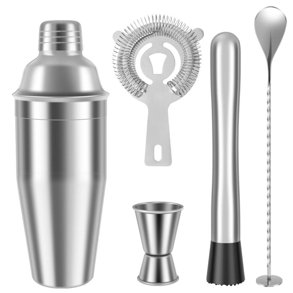 Grusce cocktail shaker sæt i rustfrit stål, 5 dele