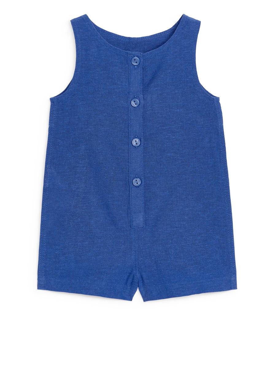 ARKET Sleeveless Cotton-Linen Romper -Blue, 68
