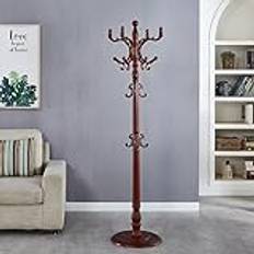 Coat Rack Freestanding for Hats, Coats, Scarves, Wooden Coat Tree Stand, Easy Assembly, with Hooks and Stable Base, for Bedroom, Hallway, Entrance Office,004mahogany,Disc