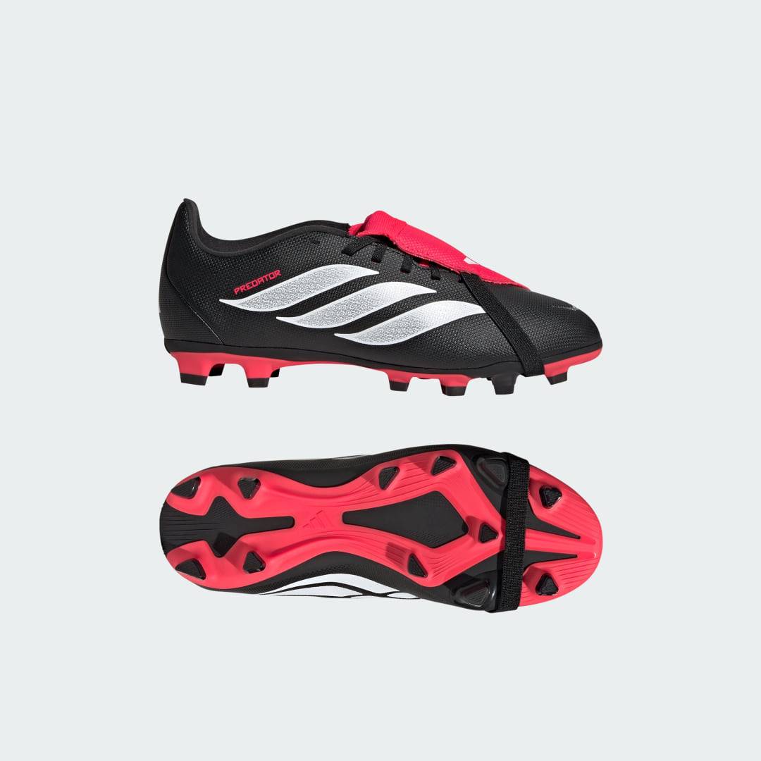 PREDATOR CLUB Fold-Over Tongue Firm Ground/Multi Ground Fotbollsskor Barn - Core Black / Cloud White / Lucid Red - 33 1/2