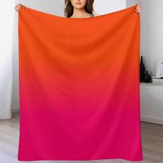 TEMU Luxury Designer Oversized Neon Orange To Pink Ombre Flannel Throw Blanket - Soft & Cozy Sofa, Bed, Or Travel Blanket, Machine Washable, Contemporary Style, Decor, Throw Blanket For Couch