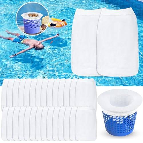 30 stycken Swimming Pool Skimmer strumpor, Ultra Fin Mesh, Elastiska Nylon Pool Skimmer Strumpor för, Återanvändbara Pool Filter Strumpor Skydda Pool Ren, Löv, Avskum