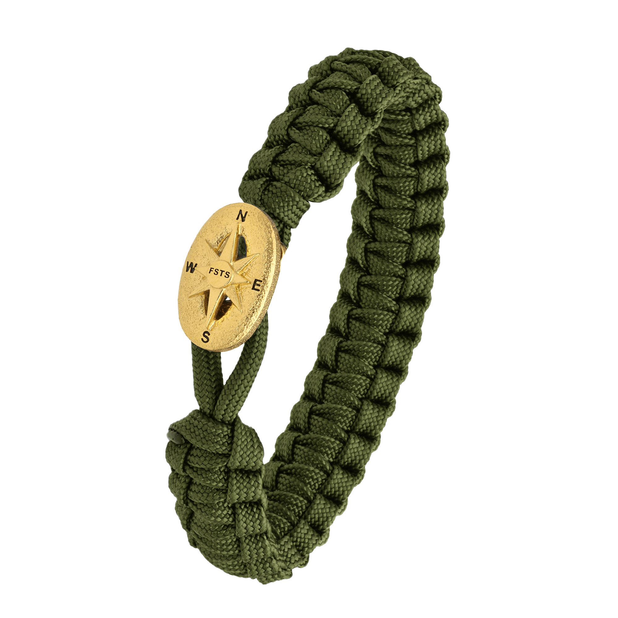 FSTS Bracelet Green with Gold Plated Sterling Silver Compass Lock - Grön, Guldfärg (200 mm)