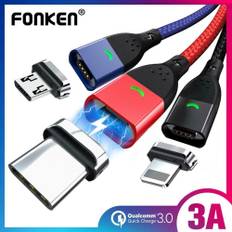 FONKEN Magnetisk Micro USB-kabel 3A Snabbladdning Android Magnetsladd för Huawei Samsung LG Xiaomi 1M Cable No Plug svart