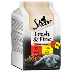 Økonomipakke: 72 x 50 g Sheba Fresh & Fine portionsposer  - Okse & Kylling i sauce