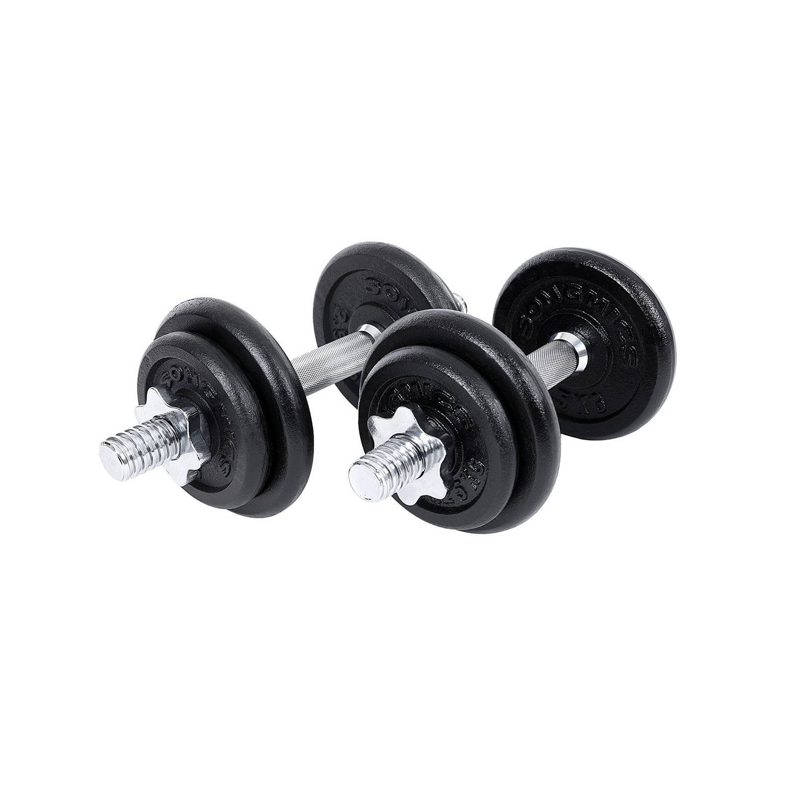 SONGMICS Set of 2 Cast Iron Dumbbells, 2 x 20 kg Weight Plates, Adjustable for Men Women Workout, Steel Grip, Fitness Training, Weight Lifting, Home G.
